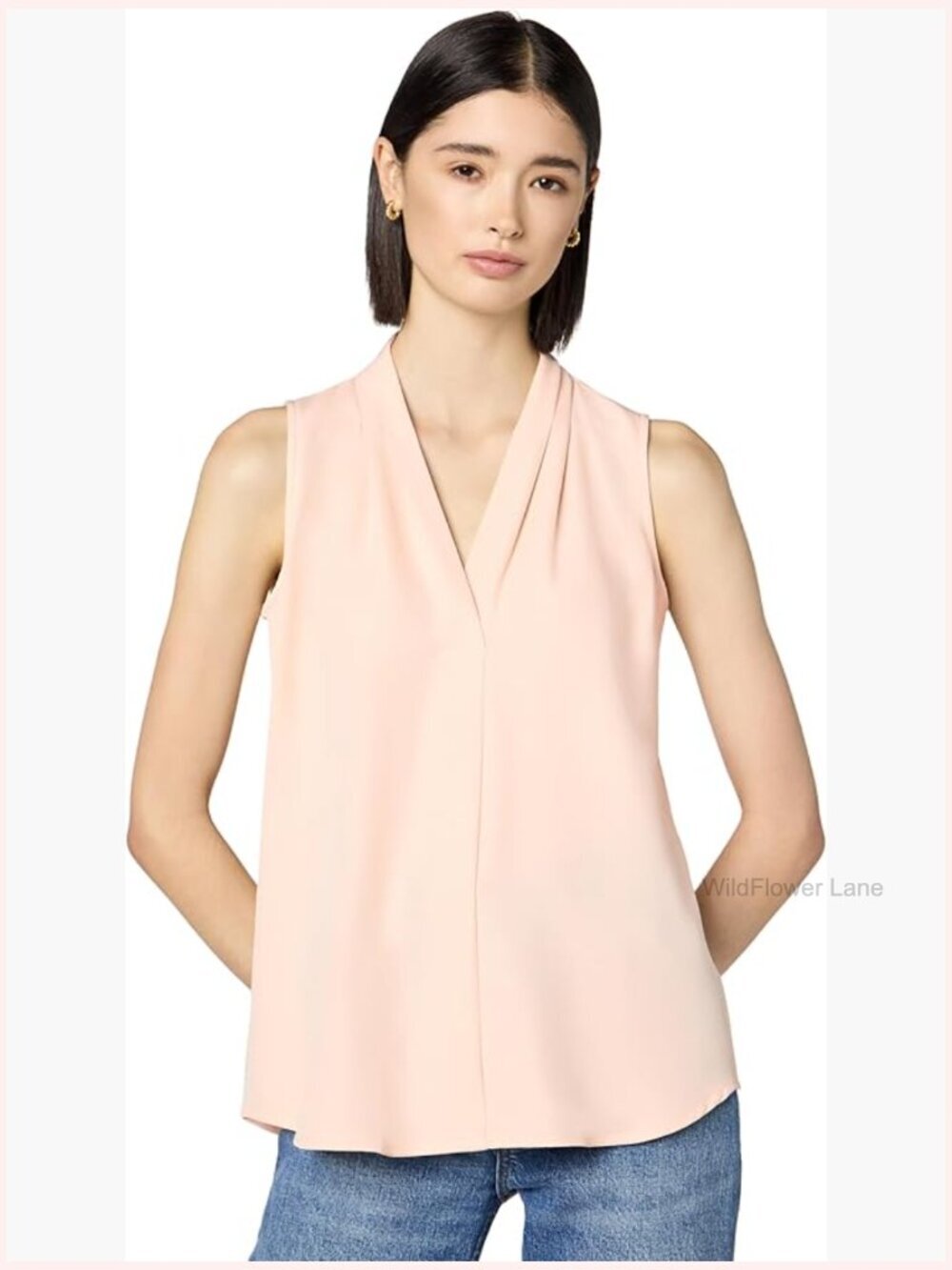 Sleeveless Blouse with Inverted Pleat - Women's Top